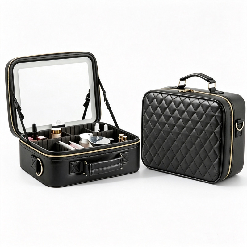 Makeup case with mirror and lights
